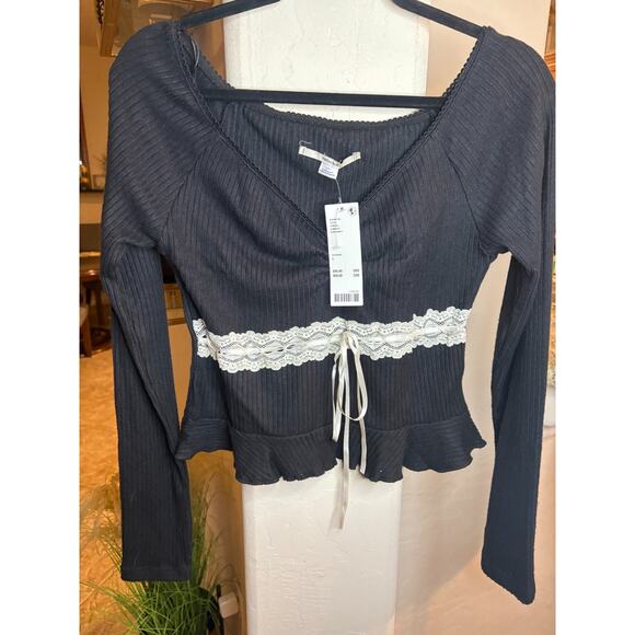 Urban Outfitters Kimchi Blue Gianna Off-The-Shoulder Lace-Inset Top L 6-10 NEW - Picture 3 of 7